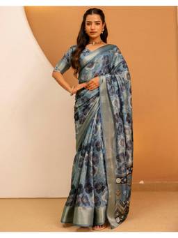 SATRANI - Printed Multicolor Weaving Border Silk Saree