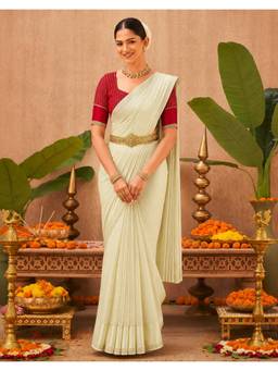 SATRANI - Cream Weaving Georgette Saree