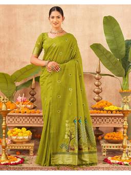 SATRANI - Dusty Mustard Weaving Tassels Zari Border Chanderi Saree