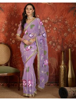 SATRANI - Light Lavender Printed Gota Work Lace Georgette Saree