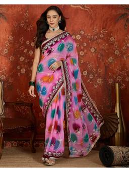 SATRANI - Light Pink Printed Gota Work Lace Georgette Saree