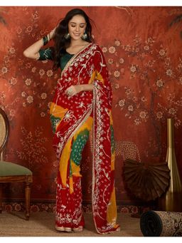 SATRANI - Bandhani Printed Red Georgette Saree