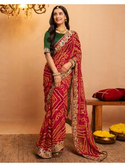 SATRANI - Red Bandhani Printed Georgette Saree