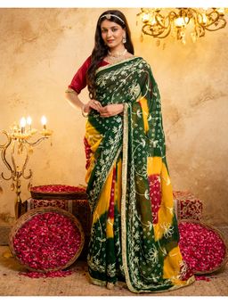 SATRANI - Green Bandhani Printed Georgette Saree