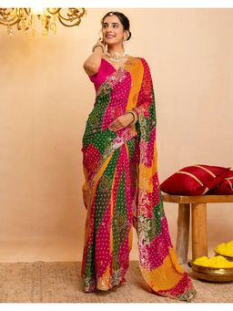 SATRANI - Bandhani Printed Scalloped Border Georgette Saree