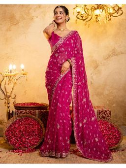 SATRANI - Pink Bandhani Printed Border Saree