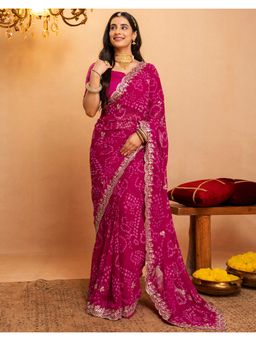 SATRANI - Bandhani Printed Scalloped Georgette Saree