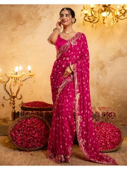 SATRANI - Pink Bandhani Scalloped Border Saree