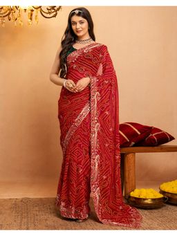 SATRANI - Red Bandhani Georgette Saree