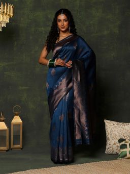 Garden VARELI - Women's Beautiful Traditional Dark Blue Zari Art Silk Banarasi Saree