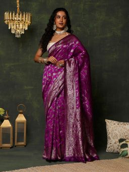 Garden VARELI - Women's Modern Traditional Magenta Zari Art Silk Banarasi Saree