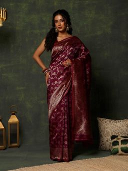 Garden VARELI - Women's Soft Traditional Wine Zari Art Silk Banarasi Saree