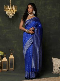 Garden VARELI - Women's Timeless Traditional Royal Blue Zari Art Silk Banarasi Saree