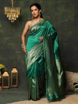 Garden VARELI - Women's Ethnic Traditional Green Zari Art Silk Banarasi Saree