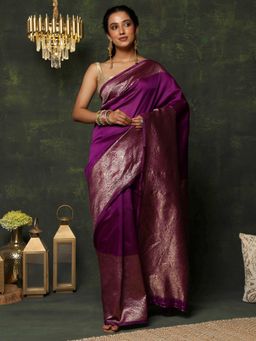 Garden VARELI - Women's Traditional Deep Magenta Zari Art Silk Banarasi Saree