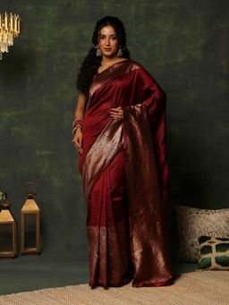 Garden VARELI - Women's Festive Traditional Maroon Zari Art Silk Banarasi Saree