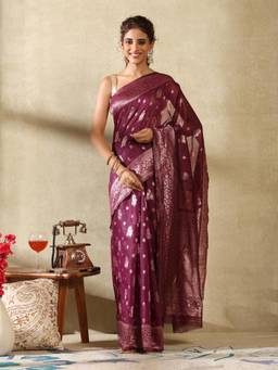 Garden VARELI - Women's Classic Elegant Maroon Paisley Silk Blend Banarasi Saree