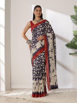 Garden VARELI - Women's Premium Traditional Dark Purple Kalamkari Cotton Venkatgiri Saree