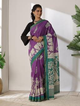 Garden VARELI - Women's Elegant Traditional Purple Kalamkari Cotton Venkatgiri Saree