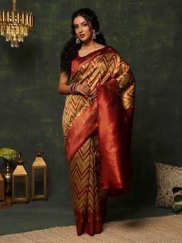 Garden VARELI - Women's Luxury Classic Olive Green Kalamkari Cotton Venkatgiri Saree