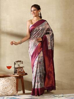Garden VARELI - Women's Festive Elegant Peach Zari Art Silk Banarasi Saree