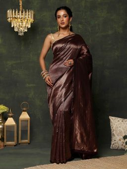 Garden VARELI - Women's Premium Classic Brown Zari Woven Design Saree