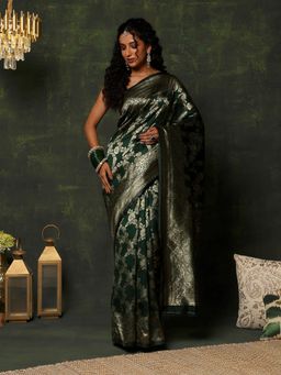 Garden VARELI - Women's Designer Classic Green Zari Woven Design Saree