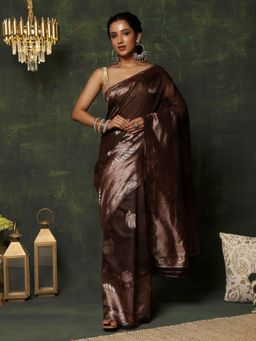 Garden VARELI - Women's Beautiful Stylish Brown Zari Woven Design Saree