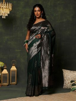 Garden VARELI - Women's Deluxe Stylish Green Zari Woven Design Saree