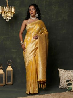 Garden VARELI - Women's Luxury Stylish Mustard Zari Woven Design Saree