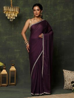 Garden VARELI - Women's Timeless Stylish Purple Embroidered Satin Mangalagiri Saree