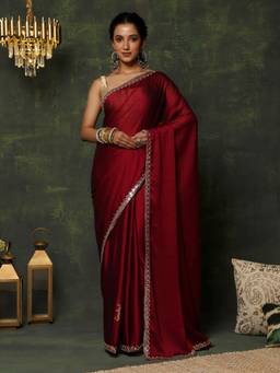 Garden VARELI - Women's Contemporary Stylish Maroon Embellished Chiffon Kanjeevaram Saree