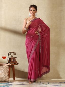 Garden VARELI - Women's Exclusive Elegant Pink Embellished Georgette Saree