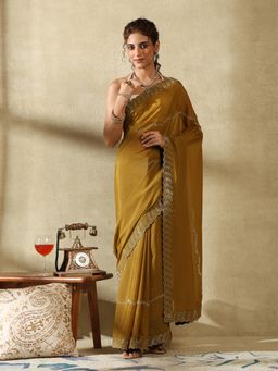 Garden VARELI - Women's Trendy Elegant Mustard Embellished Georgette Saree