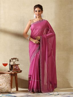Garden VARELI - Women's Beautiful Elegant Pink Embellished Georgette Saree