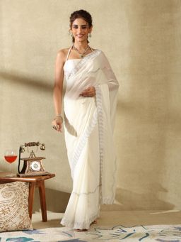 Garden VARELI - Women's Elegant Designer White Embellished Georgette Saree