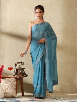 Garden VARELI - Women's Deluxe Elegant Sky Blue Embellished Georgette Saree