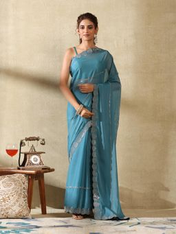 Garden VARELI - Women's Stylish Designer Blue Embellished Georgette Saree