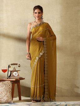 Garden VARELI - Women's Designer Mustard Embellished Georgette Saree