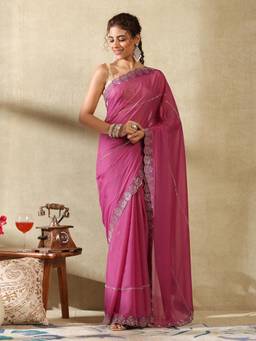 Garden VARELI - Women's Classic Designer Pink Embellished Georgette Saree