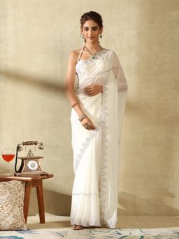 Garden VARELI - Women's Premium Designer White Embellished Georgette Saree
