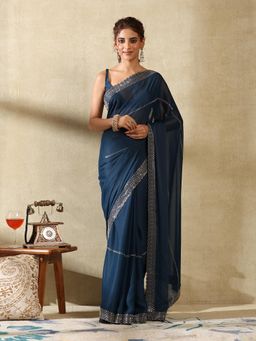 Garden VARELI - Women's Festive Designer Navy Blue Embellished Georgette Saree