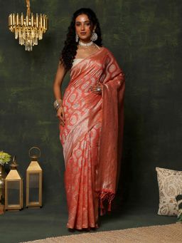 Garden VARELI - Women's Graceful Classic Orange Ethnic Motifs Art Silk Banarasi Saree
