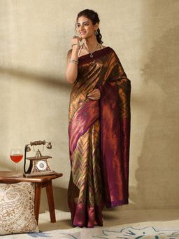 Garden VARELI - Women's Contemporary Designer Mustard Zari Art Silk Banarasi Saree