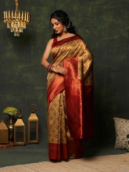 Garden VARELI - Women's Stylish Ethnic Yellow Zari Art Silk Banarasi Saree