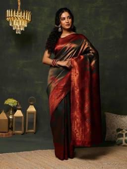 Garden VARELI - Women's Designer Ethnic Dark Green Zari Art Silk Banarasi Saree
