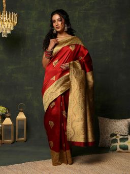 Garden VARELI - Women's Deluxe Traditional Red Zari Art Silk Banarasi Saree