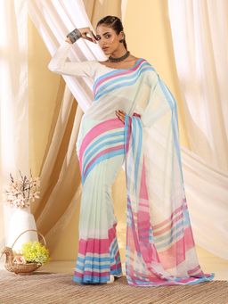 Garden VARELI - Women's Elegant Premium Blue Striped Cotton Khadi Saree