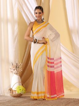 Garden VARELI - Women's Designer Premium Beige Striped Cotton Khadi Saree