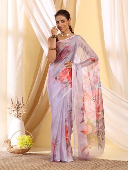 Garden VARELI - Women's Modern Premium Lavender Floral Printed Chiffon Bagh Saree